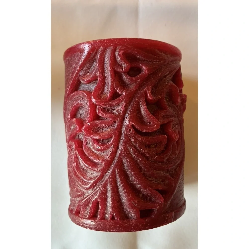 VTG pier 1 imports Plum Bordeaux Carved Pillar Candles Set of 5 Rare HTF